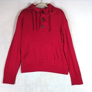 Carbon Men's Vibrant Red Button Hooded Sweater Size S
